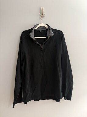 Men's JCrew Black Quarter-Zip Pullover with Grey Collar Trim - XL